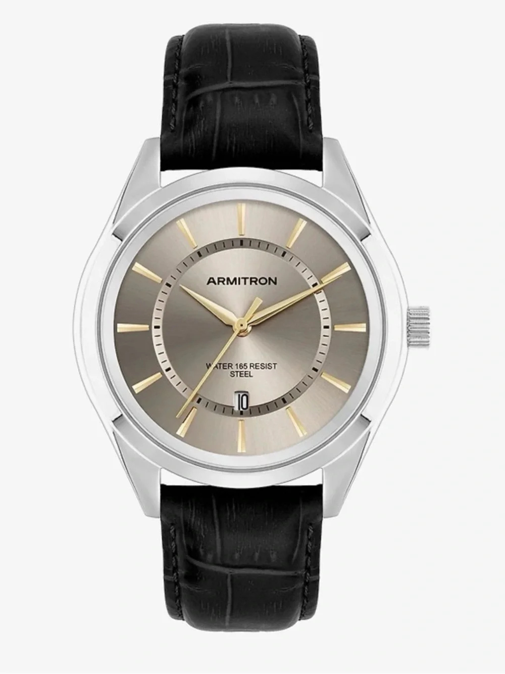 Armitron Silver Case Watch with Gray Dial and Black Leather Strap